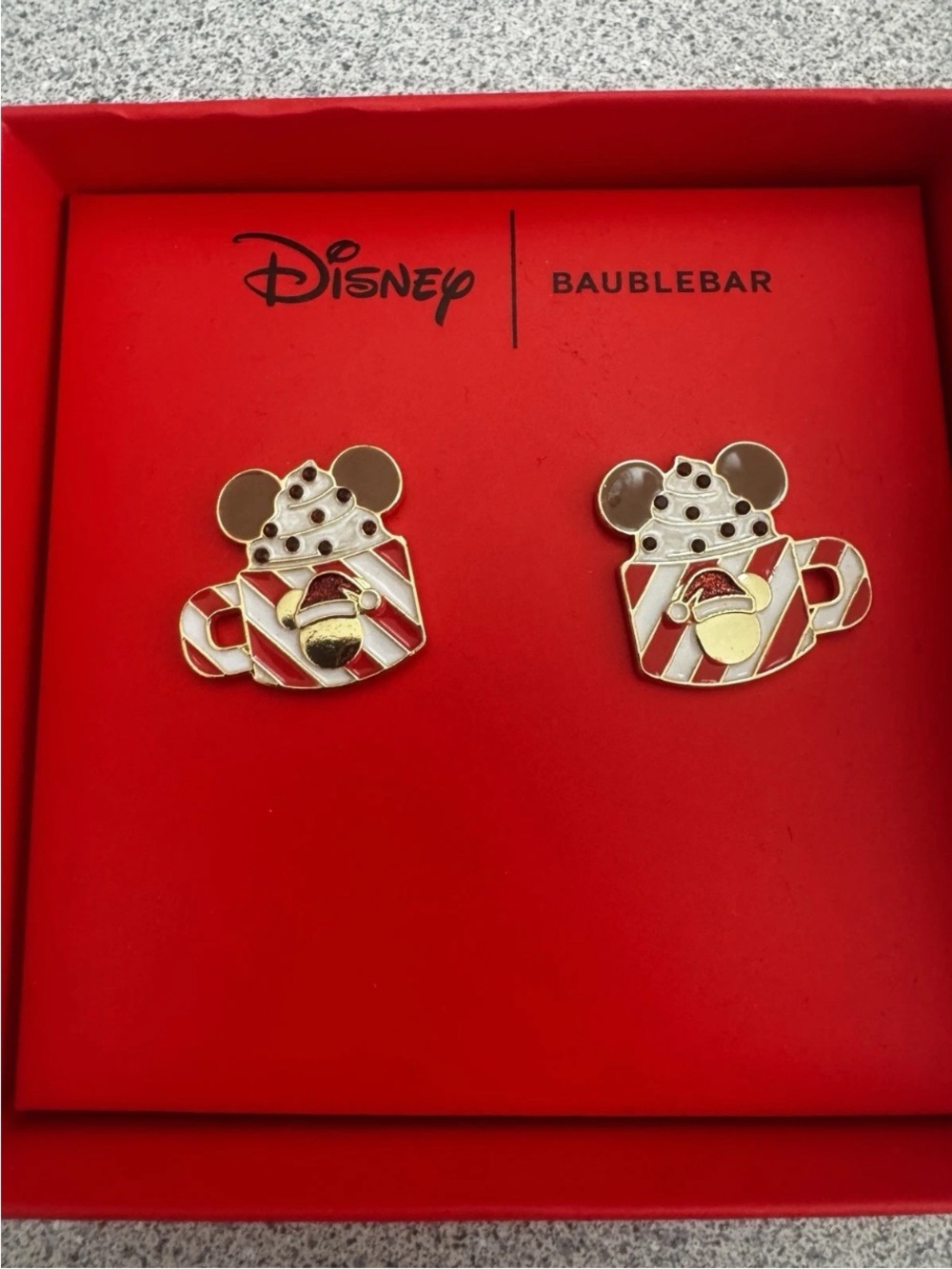 New Baublebar x Disney Mickey Mouse Ears Christmas Holiday Earrings Beverage